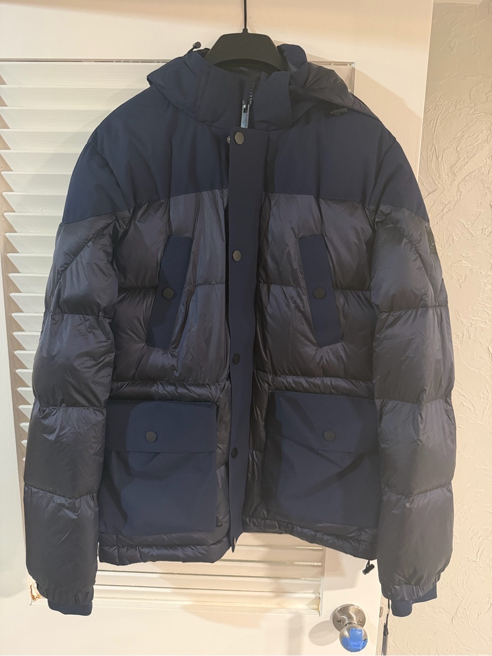New Mens KARL LAGERFELD PARIS Down Jacket Hooded Puffer MSRP $595 MED NAVY